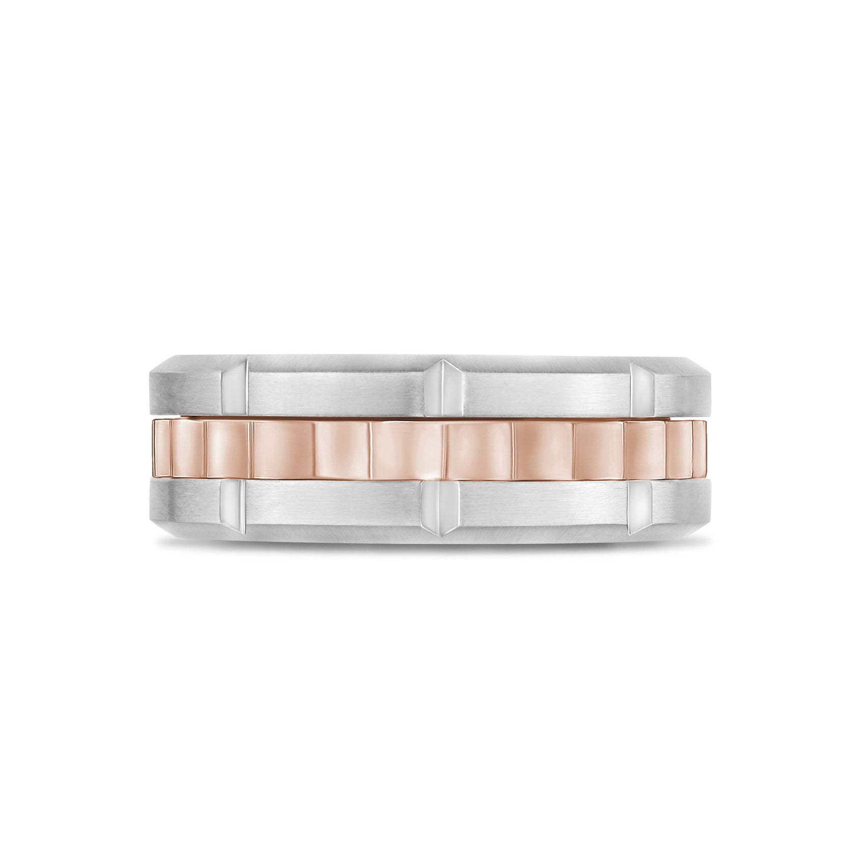 Men Ring - 8mm Link Style Engravable Rose Gold Steel Spinner Band Ring
