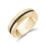 Men Ring - Black Stone Matte Gold Steel Engravable Band Ring
