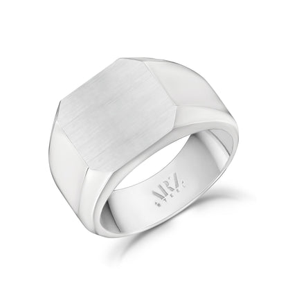 Men Ring - Matte And Shiny Steel Engravable Square Signet Ring