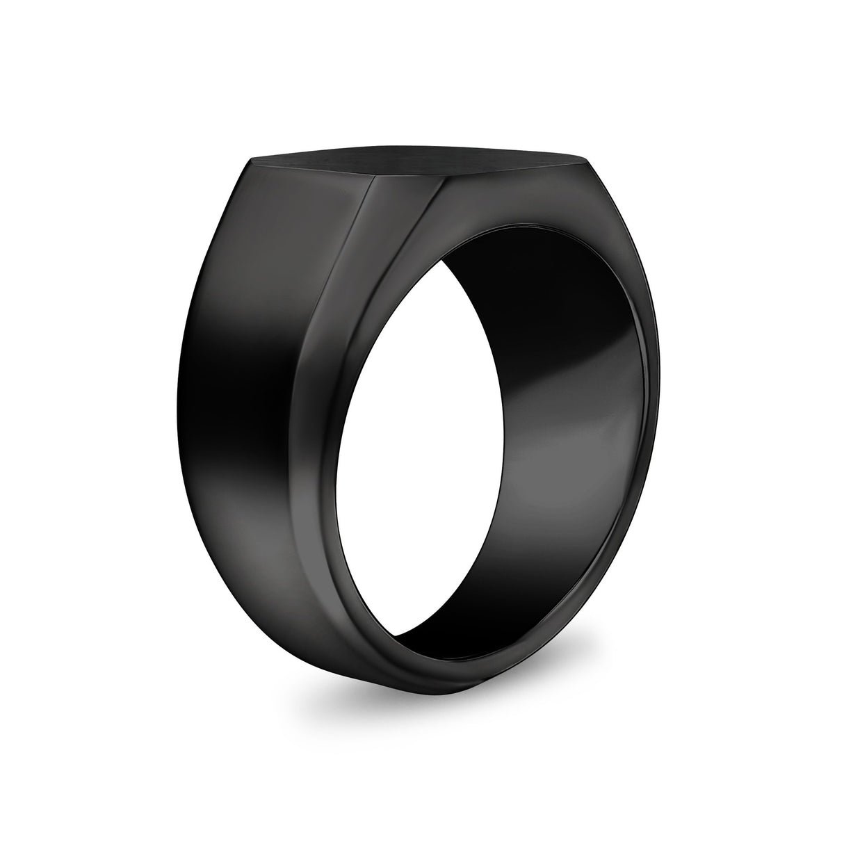 Men Ring - Matte And Shiny Black Steel Engravable Square Signet Ring