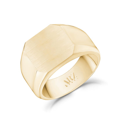 Men Ring - Matte And Shiny Gold Steel Engravable Square Signet Ring