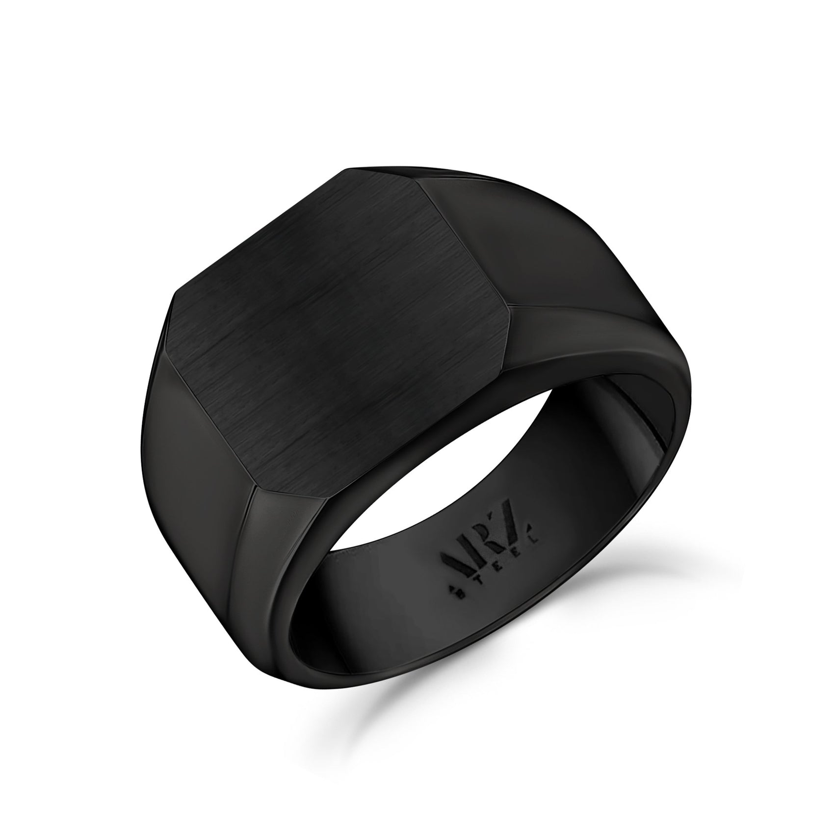 Men Ring - Matte And Shiny Black Steel Engravable Square Signet Ring