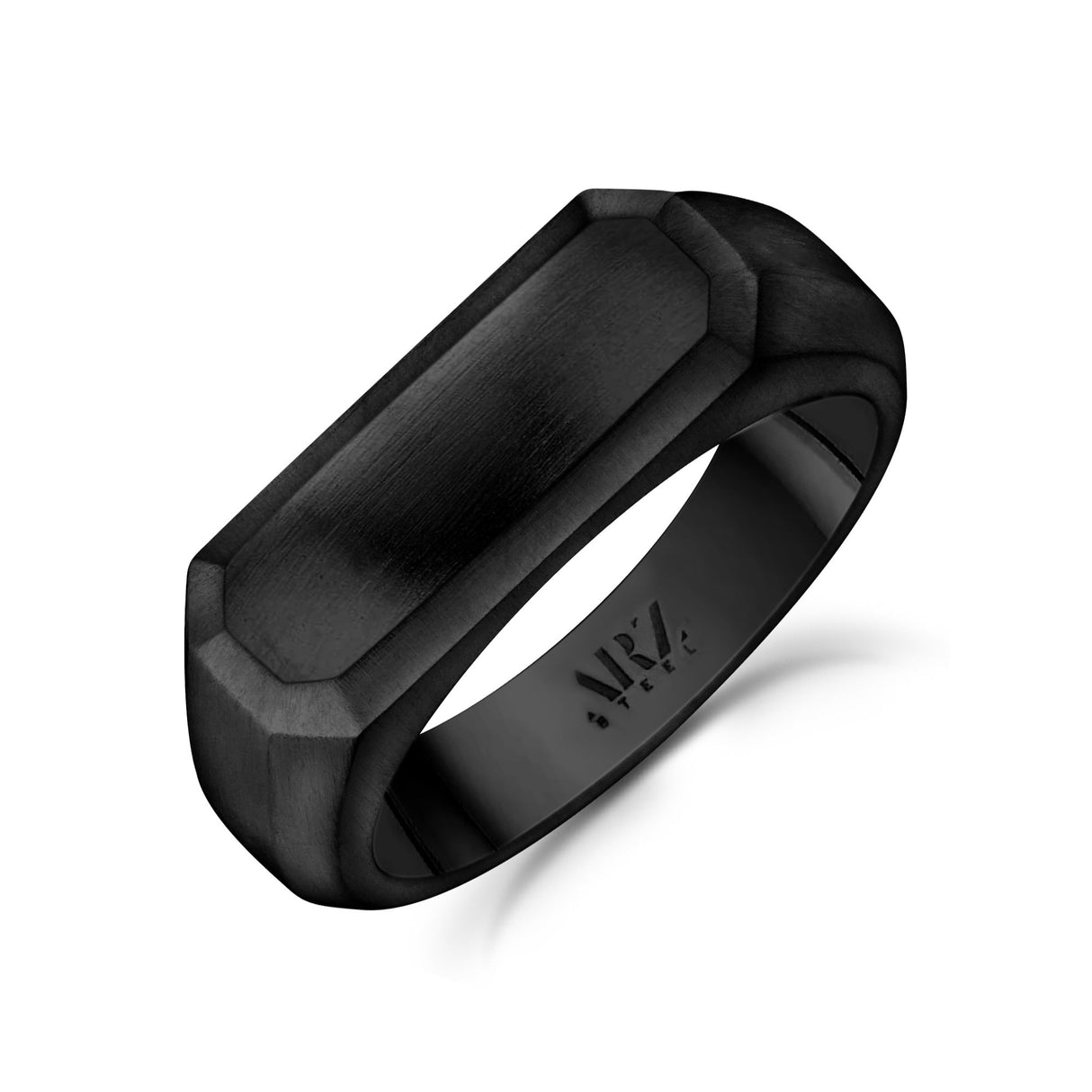 Men Ring - Matte Black Steel Engravable Rectangle Signet Ring