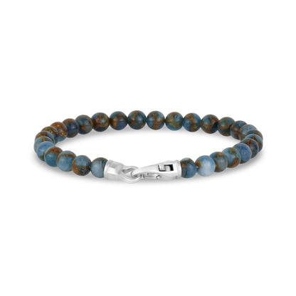 Mens Steel Bead Bracelets - 6mm Matte Steel Clasp Blue Brown Bead Bracelet