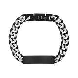 Mens Steel Bracelets - 11mm Black Two Tone Steel Engravable Cuban Link ID Bracelet