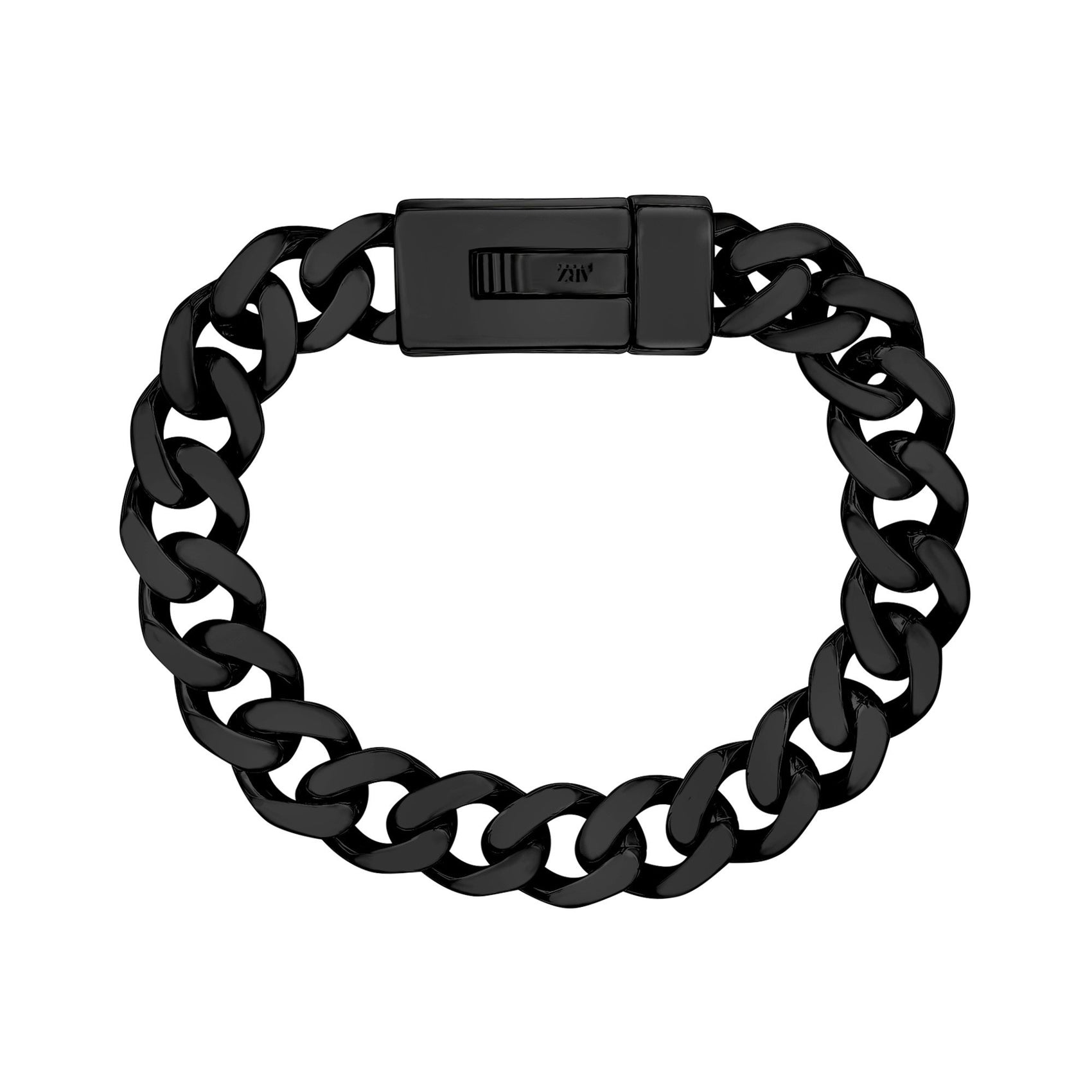 Mens Steel Bracelets - 12mm Black Stainless Steel Cuban Link Engravable Bracelet