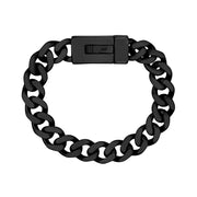 Mens Steel Bracelets - 12mm Black Stainless Steel Cuban Link Engravable Bracelet