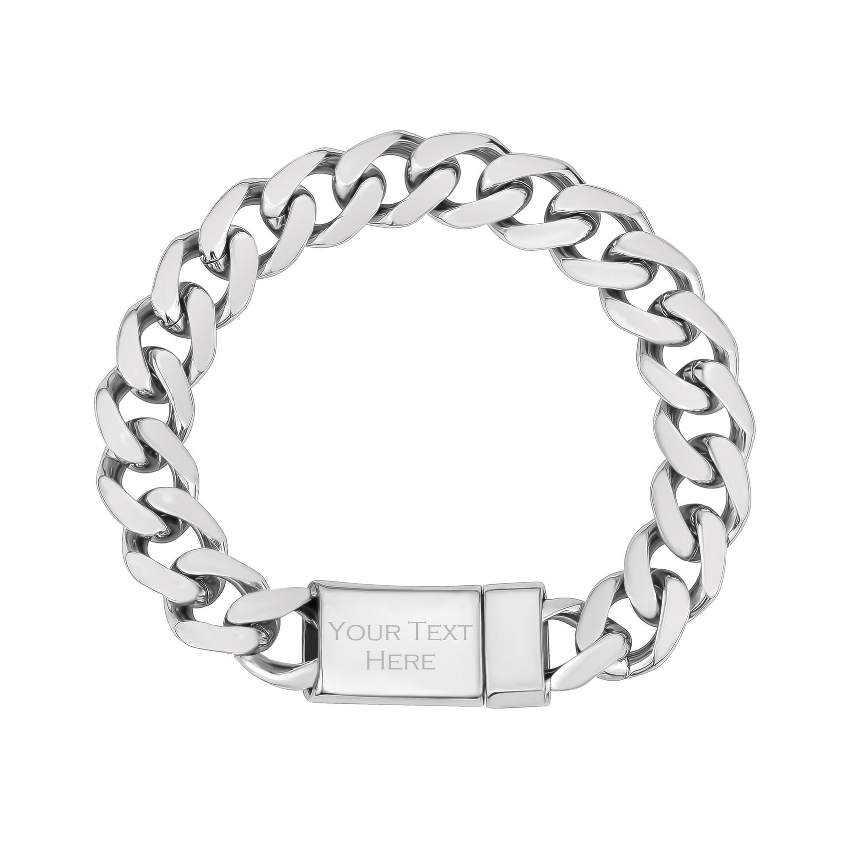 Mens Steel Bracelets - 12mm Stainless Steel Cuban Link Engravable Bracelet