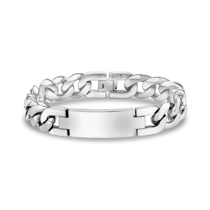 Mens Steel Bracelets - 14mm Bulky Steel Cuban Link ID Engravable Bracelet