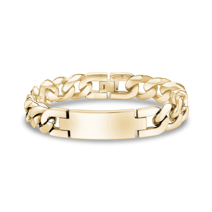 Mens Steel Bracelets - 14mm Gold Bulky Steel Cuban Link ID Engravable Bracelet