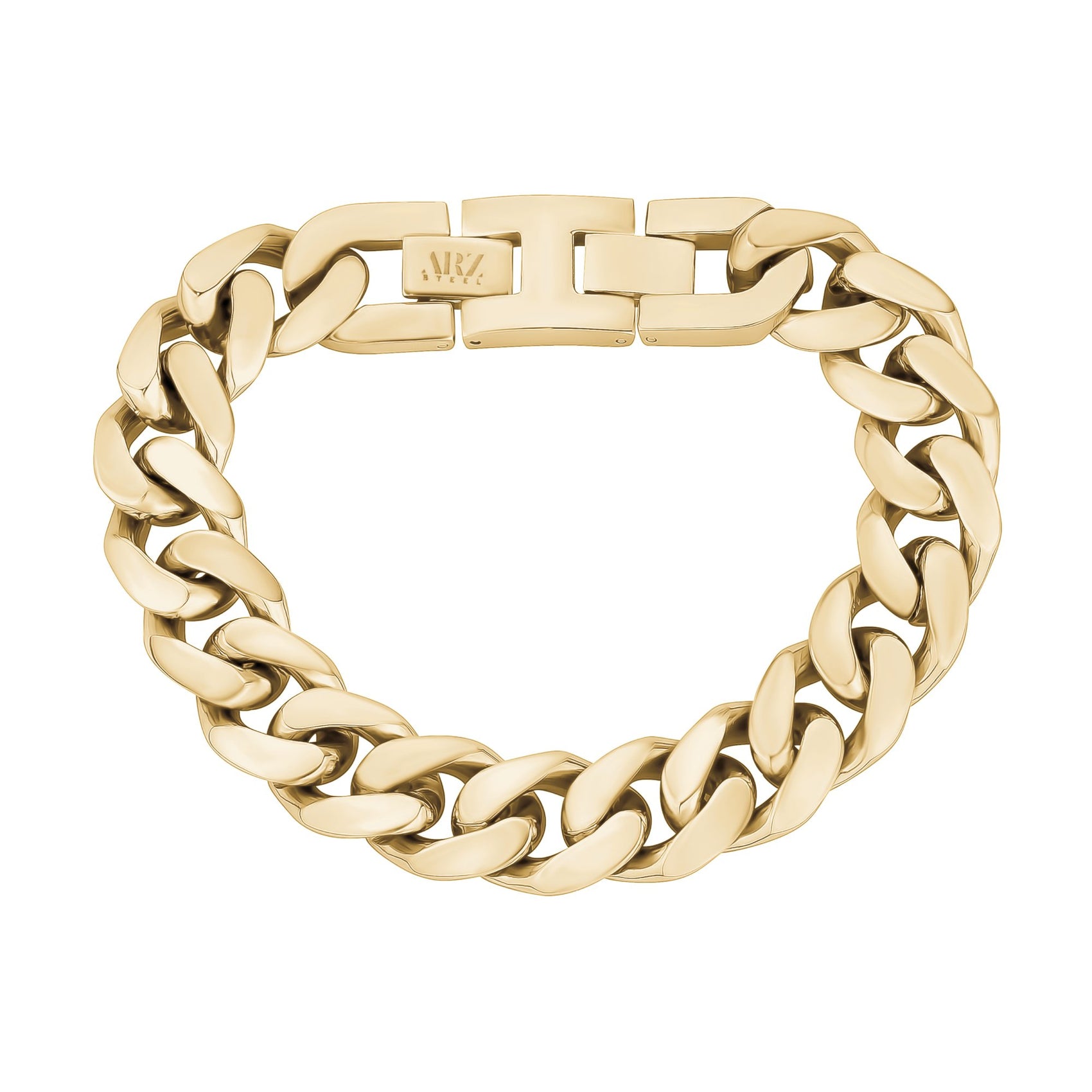 Mens Steel Bracelets - 14mm Chunky Gold Steel Cuban Link Chain Bracelet