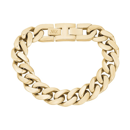 Mens Steel Bracelets - 14mm Chunky Gold Steel Cuban Link Chain Bracelet