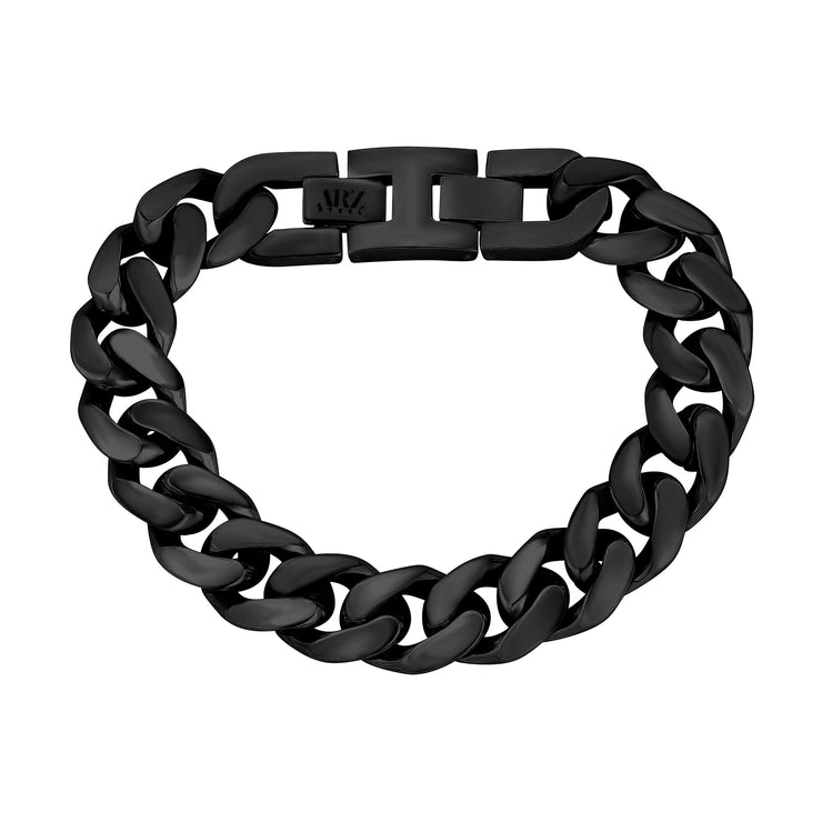 Mens Steel Bracelets - 14mm Chunky Black Steel Cuban Link Chain Bracelet