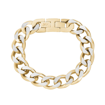 Mens Steel Bracelets - 14mm Gold Two Tone Steel Chunky Cuban Link Bracelet