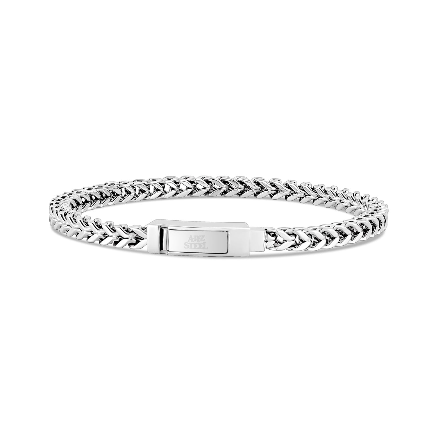 Engravable stainless steel 4mm Franco link bracelet showcasing smooth, sleek links  
