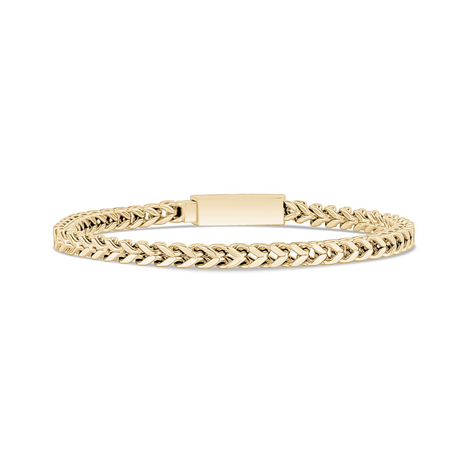 Shiny stainless steel Franco link bracelet designed for everyday wear and engraving  