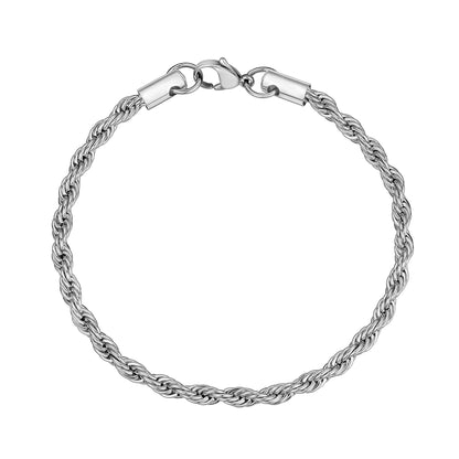 Mens Steel Bracelets - 4mm Twisted Rope Steel Chain Bracelet