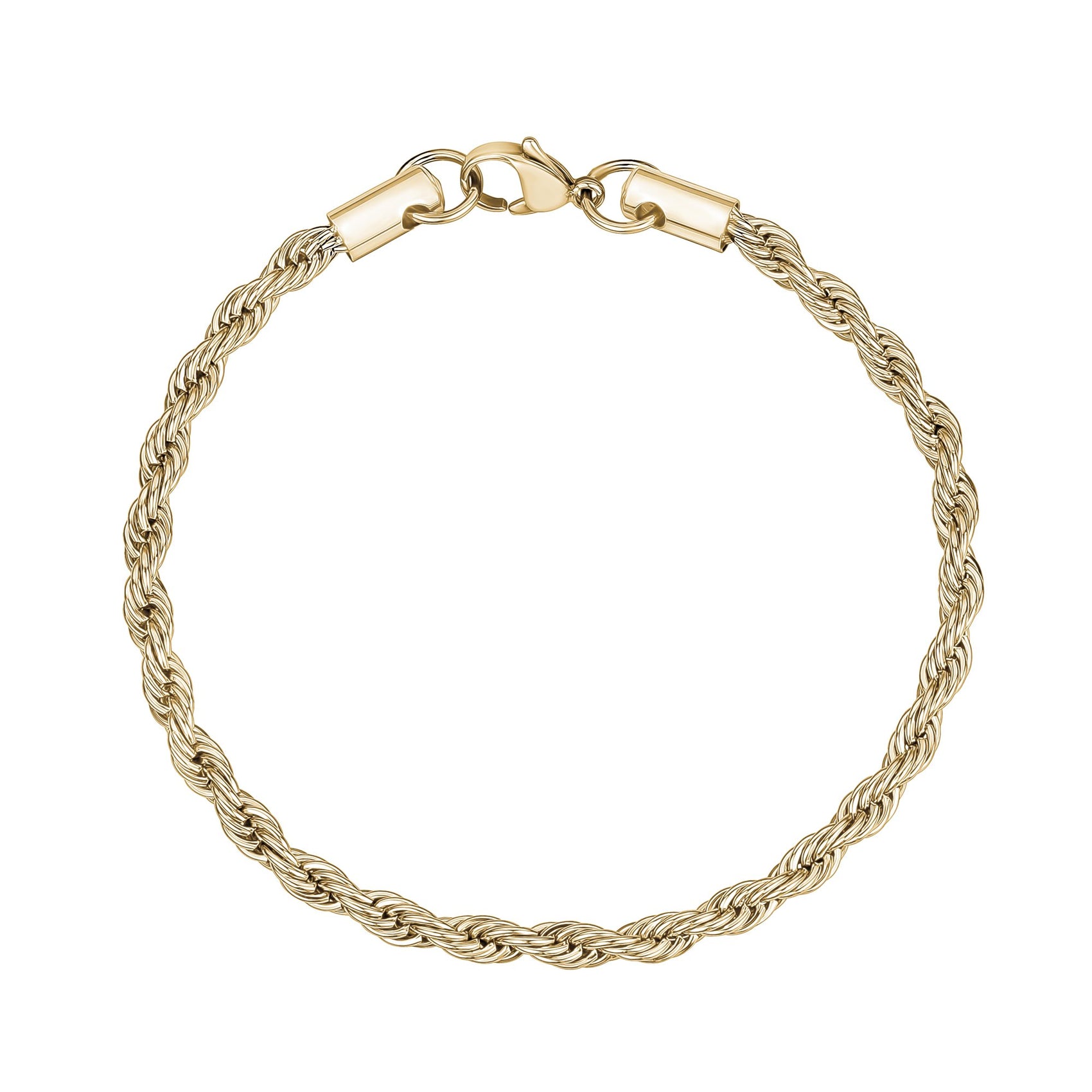 Mens Steel Bracelets - 4mm Twisted Rope Gold Steel Chain Bracelet