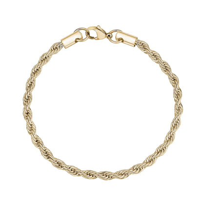 Mens Steel Bracelets - 4mm Twisted Rope Gold Steel Chain Bracelet