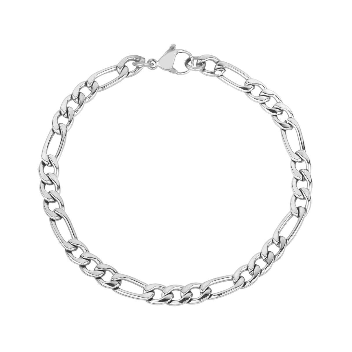 Mens 5mm Stainless Steel Gold Figaro Link Bracelet 9 Inches / Silver
