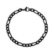 Mens Steel Bracelets - 5mm Black Steel Figaro Link Bracelet