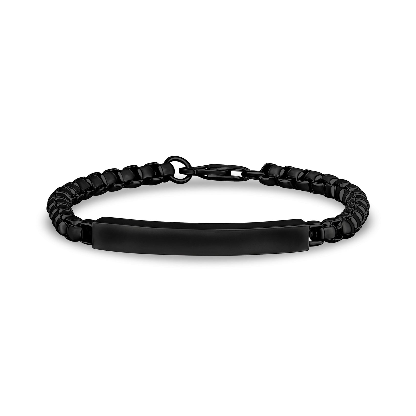Mens Steel Bracelets - 5mm Round Box Engravable Black Steel ID Bracelet