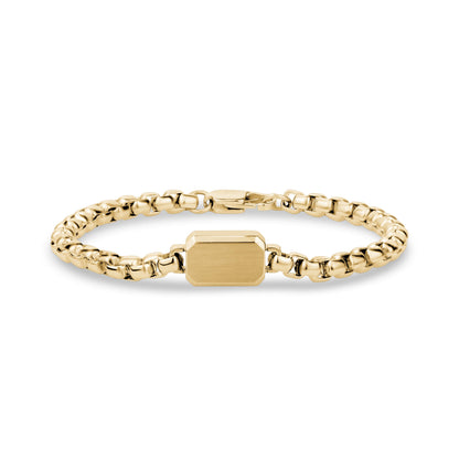 Mens Steel Bracelets - 5mm Gold Round Box Engravable ID Tag Bracelet