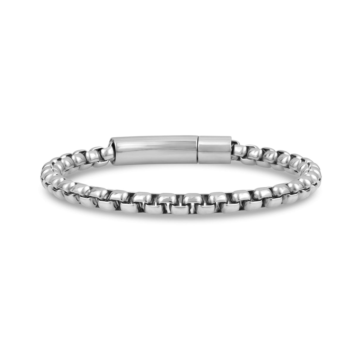 Mens Steel Bracelets - 5mm Stainless Steel Round Box Link Bracelet