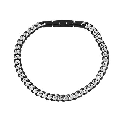 Mens Steel Bracelets - 5mm Black Two Tone Steel Thin Cuban Link Bracelet