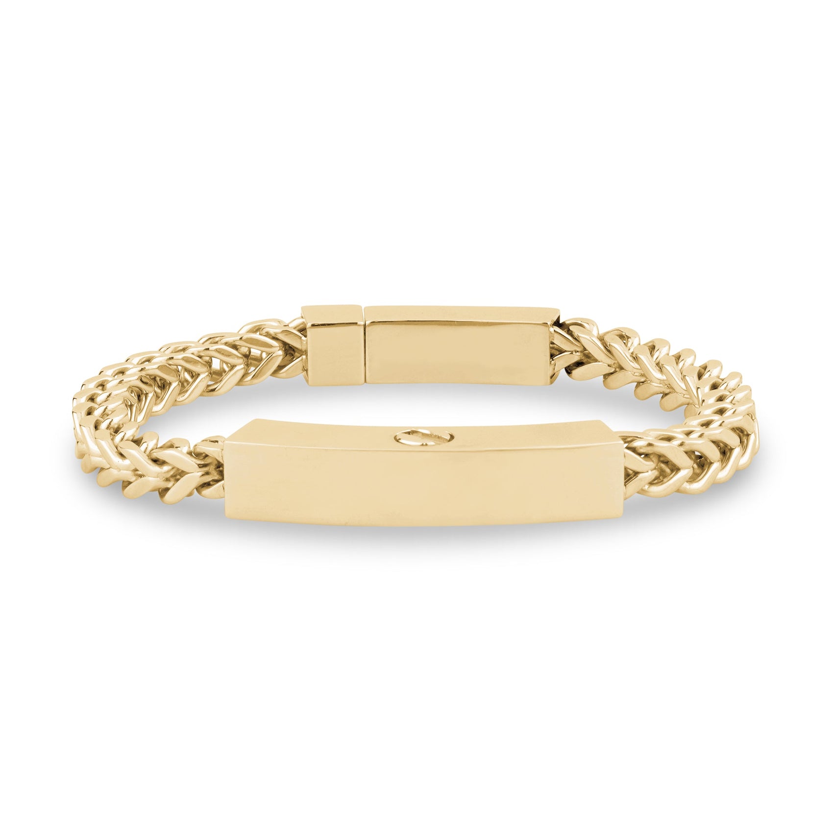 Mens Steel Bracelets - 6mm Gold Franco Link Engravable ID Urn Bracelet for ashes