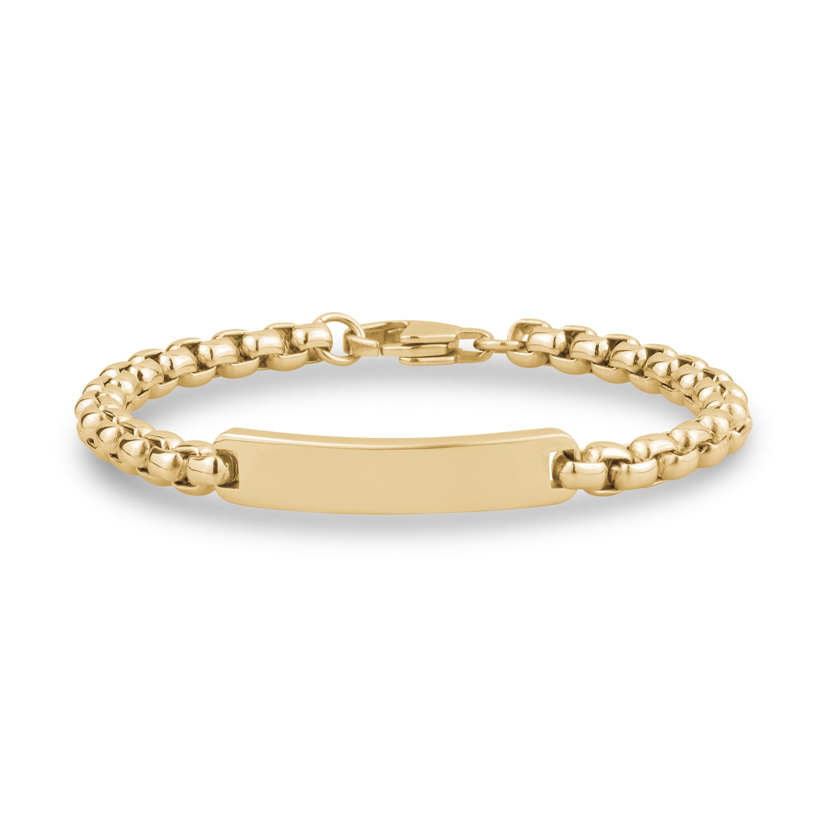 Mens Steel Bracelets - 6mm Round Box Engravable ID Gold Bracelet