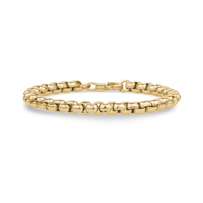 Mens Steel Bracelets - 6mm Round Box Link Gold Bracelet