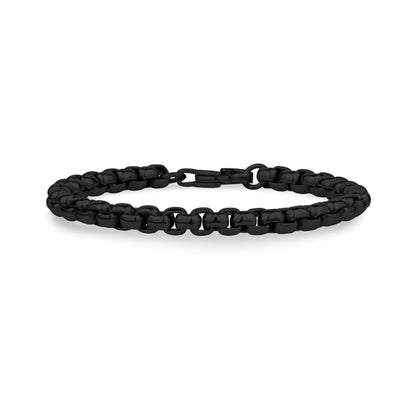 Mens Steel Bracelets - 6mm Round Box Link Black Bracelet