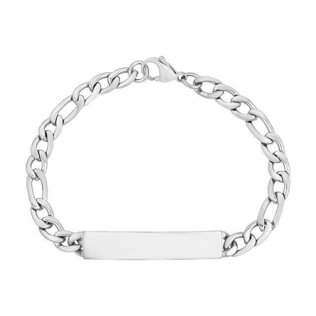 Mens Steel Bracelets - 7mm Figaro Link Engravable ID Bracelet