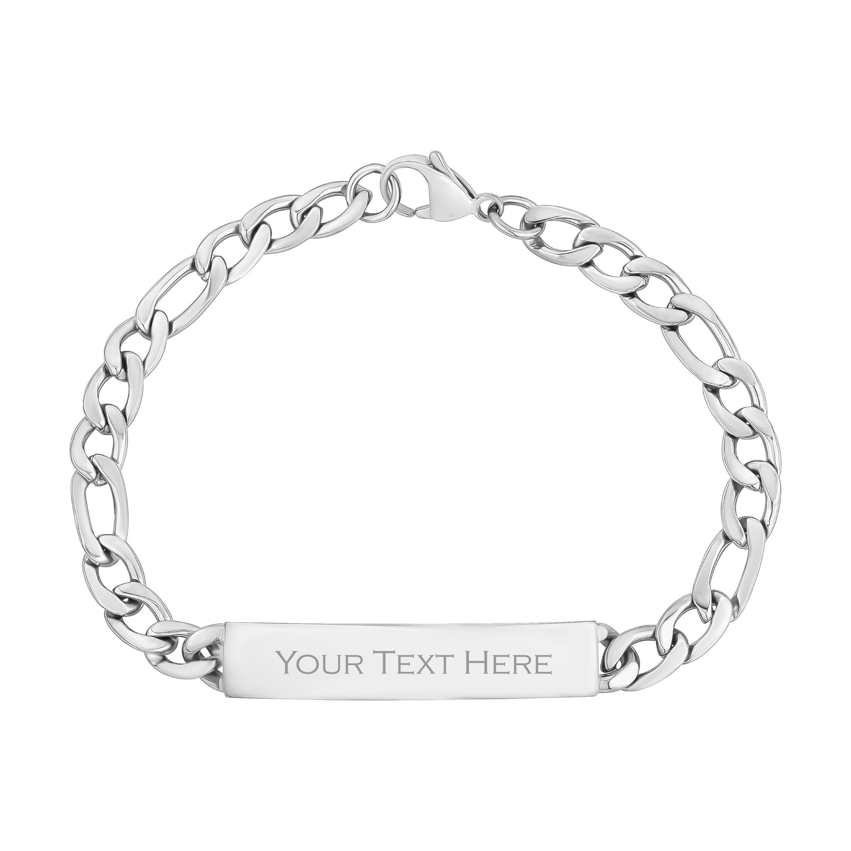Mens Steel Bracelets - 7mm Steel Figaro Link Engravable ID Bracelet