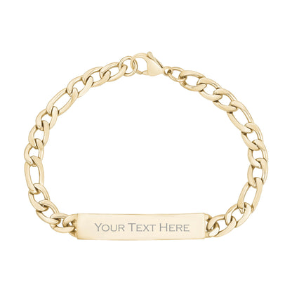 Mens Steel Bracelets - 7mm Gold Steel Figaro Link Engravable ID Bracelet