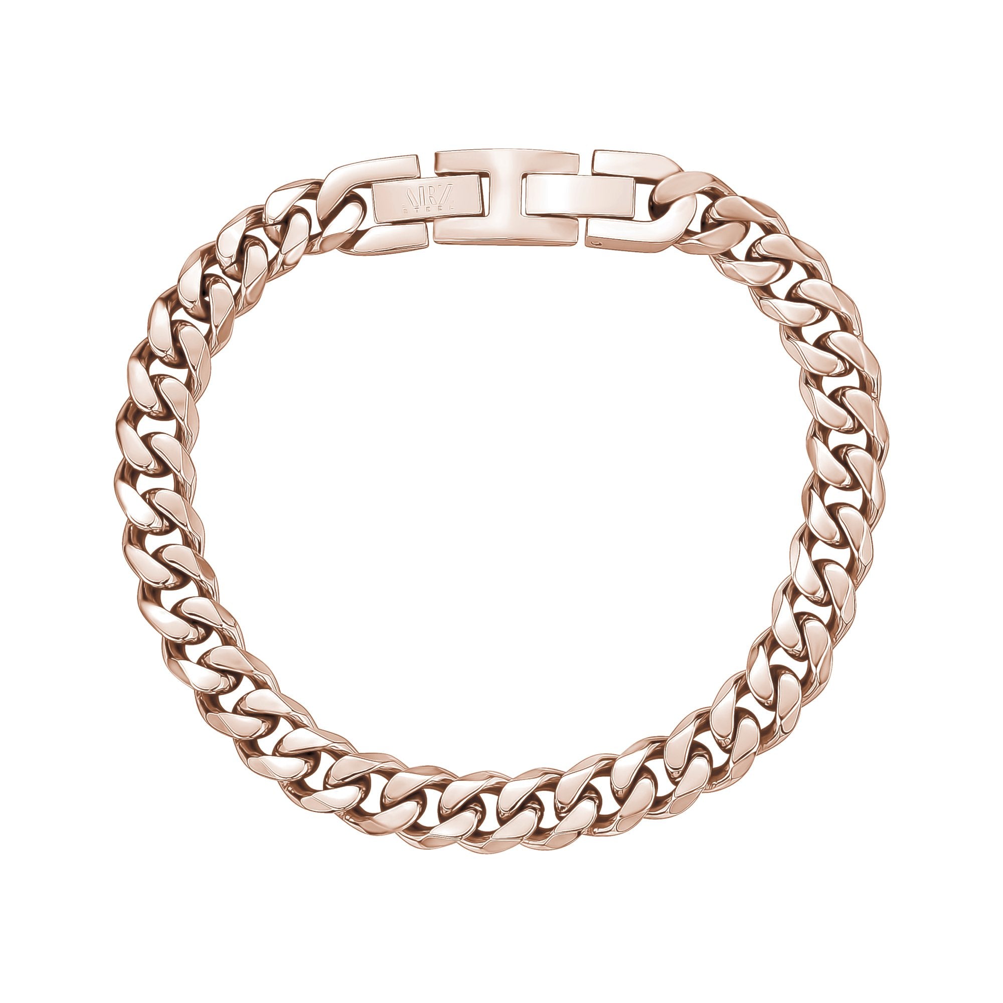 Mens Steel Bracelets - 8mm Rose Gold Stainless Steel Cuban Link Bracelet