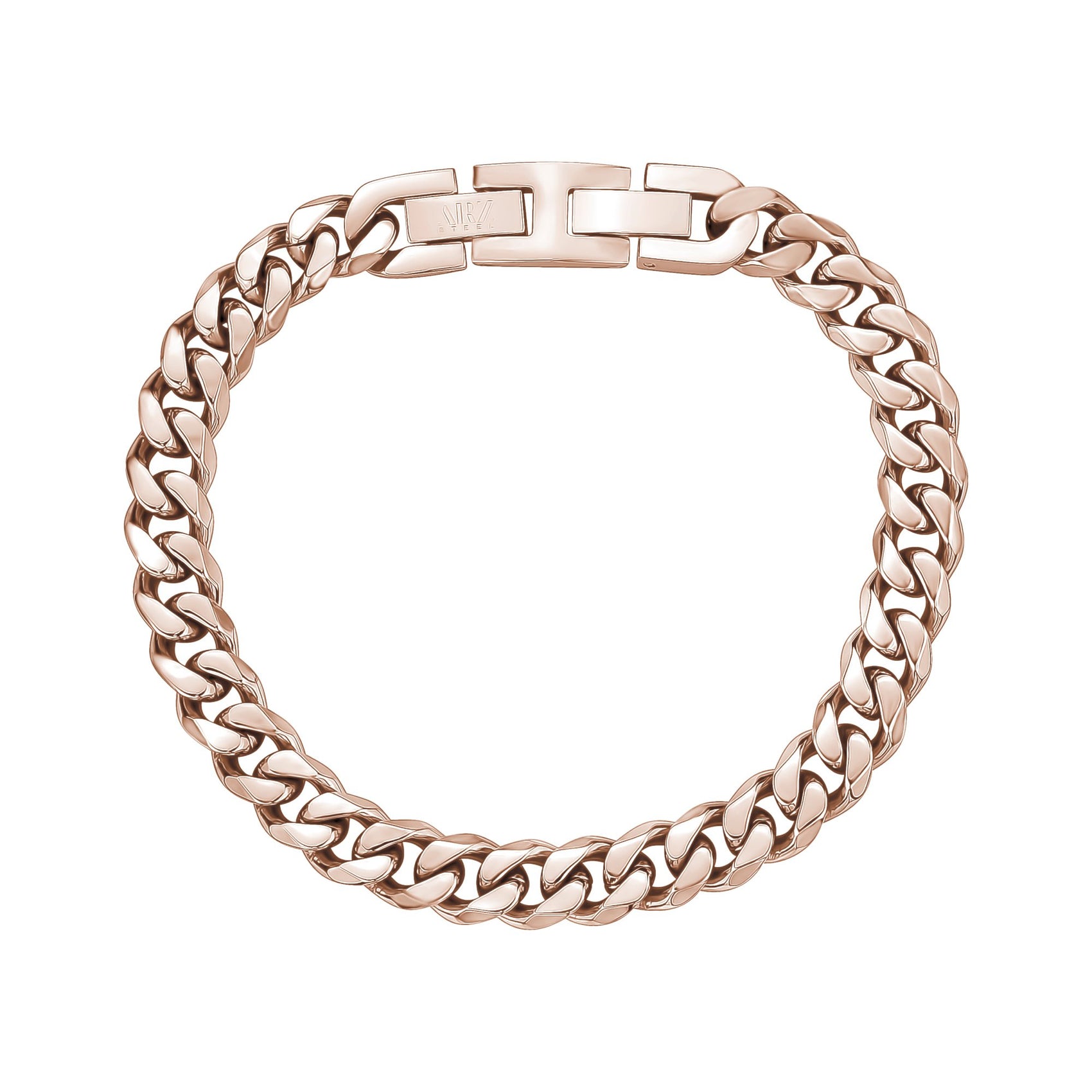 Mens Steel Bracelets - 8mm Rose Gold Stainless Steel Cuban Link Bracelet