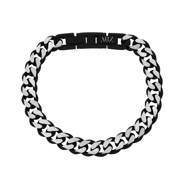 Mens Steel Bracelets - 8mm Black Two Tone Steel Cuban Link Bracelet