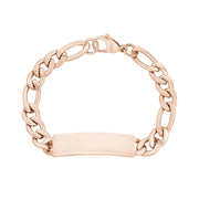 Mens Steel Bracelets - 9mm Rose Gold Stainless Steel Figaro Link Engravable ID Bracelet