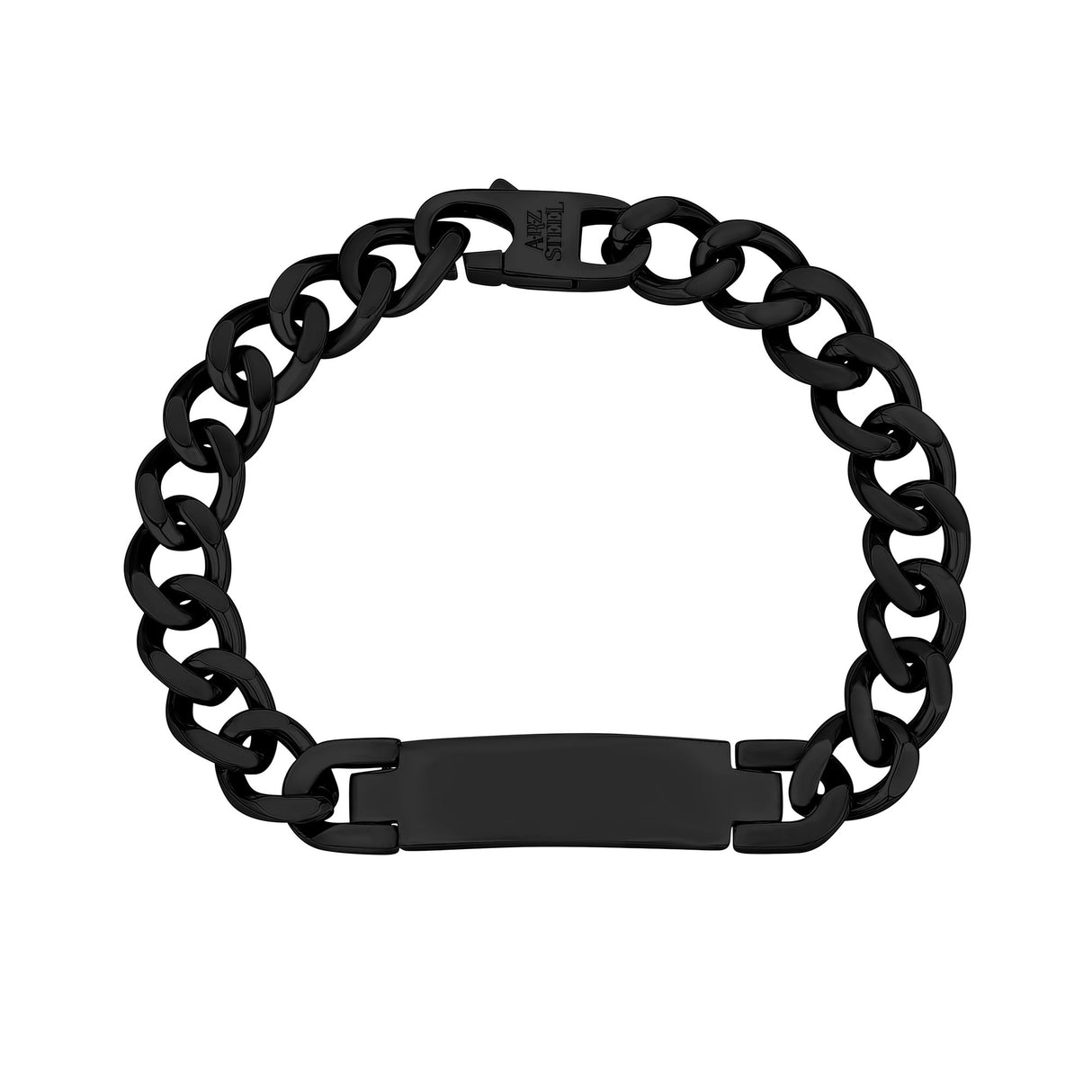 Mens Steel Bracelets - Engravable Black Stainless Steel Cuban Link ID Bracelet