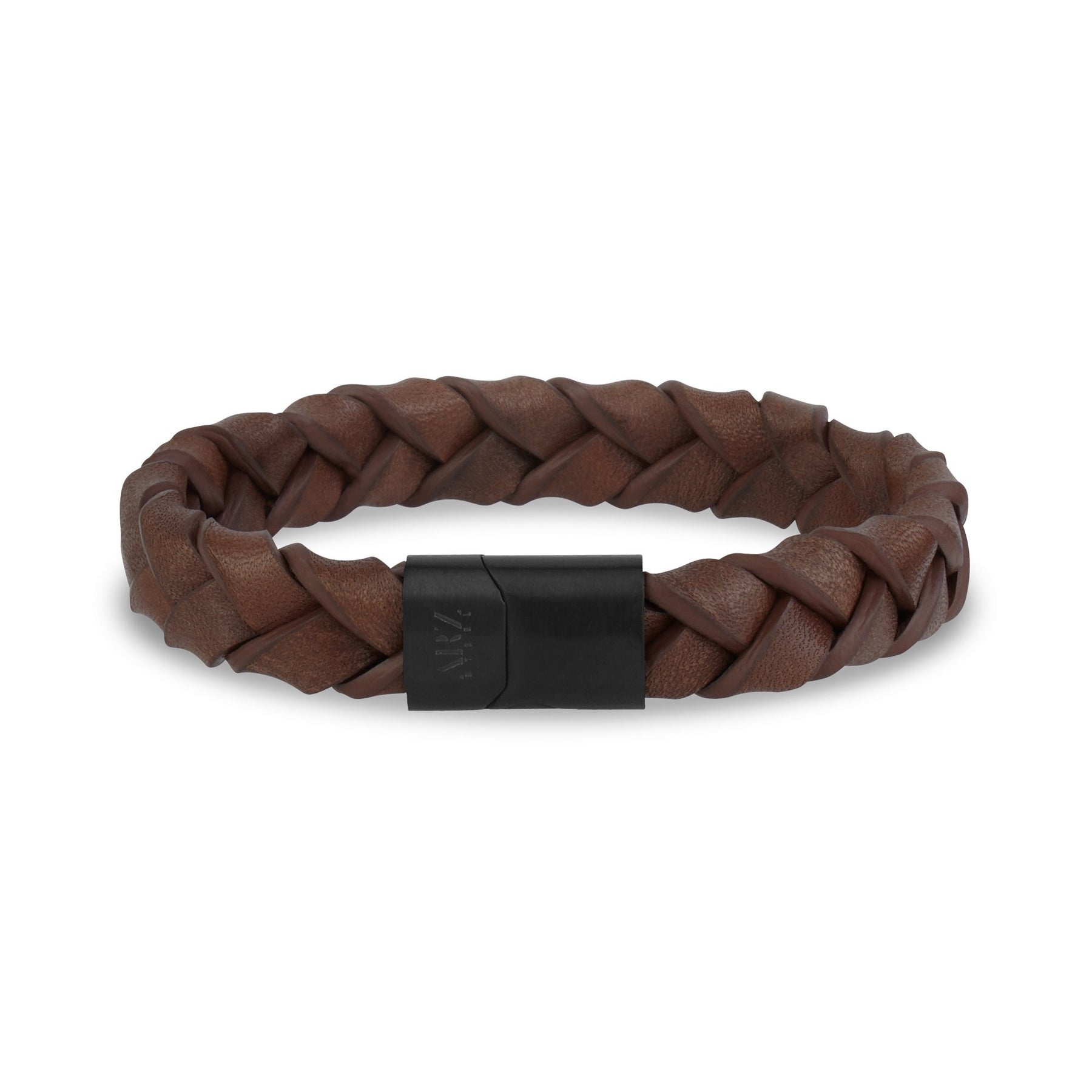 11mm Flat Woven Italian Leather Steel Clasp Engravable Bracelet - Gift for Boyfriend 8.5 Inches / Brown