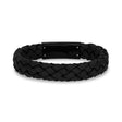 Mens Steel Leather Bracelets - 12mm Black Leather Black Clasp Engravable Bracelet