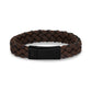 Mens Steel Leather Bracelets - 12mm Brown Leather Matte Black Clasp Engravable Bracelet