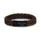 Mens Steel Leather Bracelets - 12mm Brown Leather Engravable Bracelet Engraved on Outside