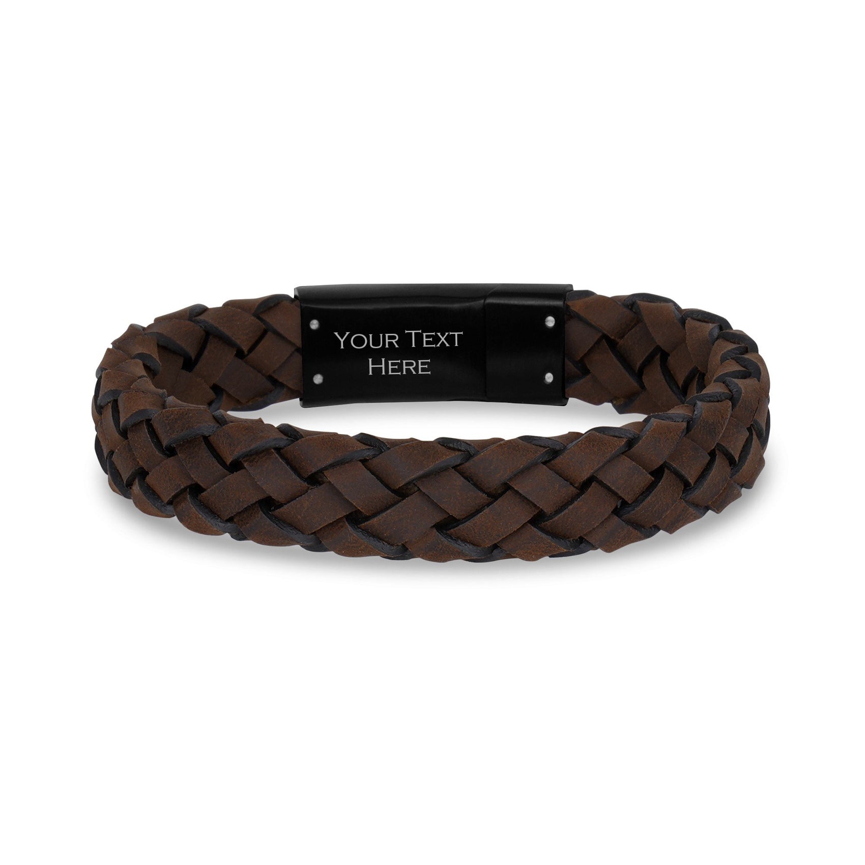 Mens Steel Leather Bracelets - 12mm Brown Leather Engravable Bracelet Engraved on Inside