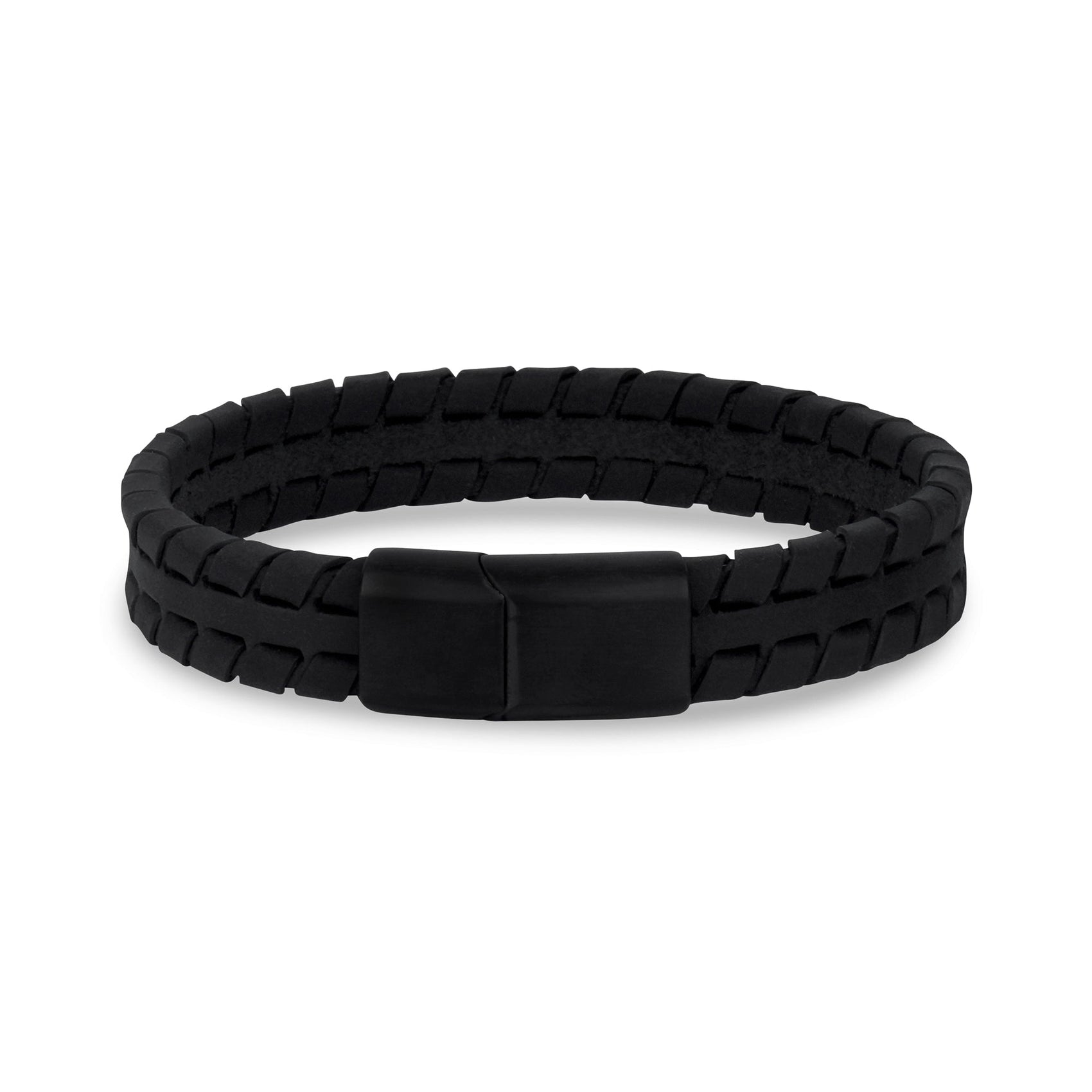 Mens Steel Leather Bracelets - 12mm Engravable Tire Track Matte Leather Bracelet