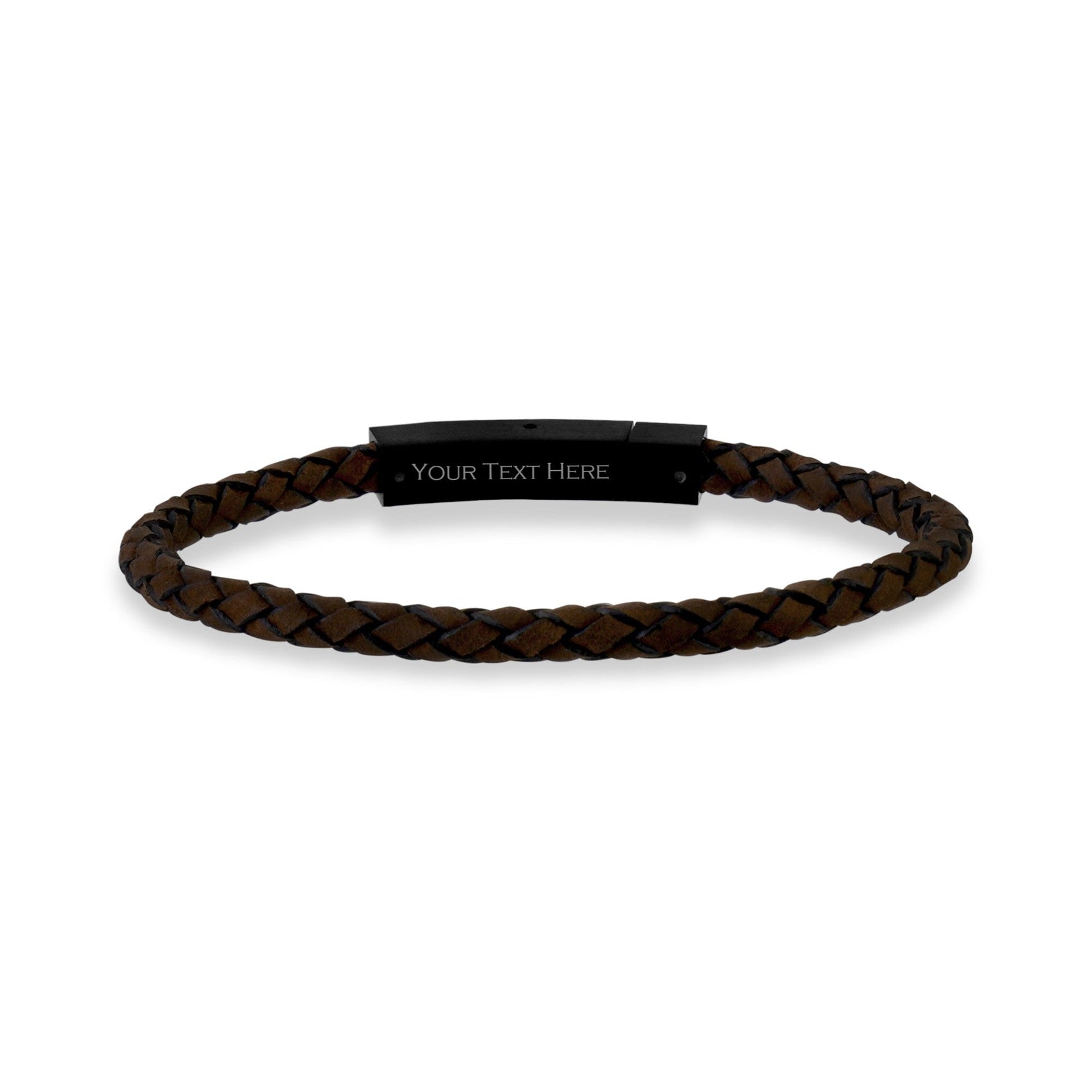 Mens Steel Leather Bracelets - 4mm Engravable Dark Brown Leather Bracelet