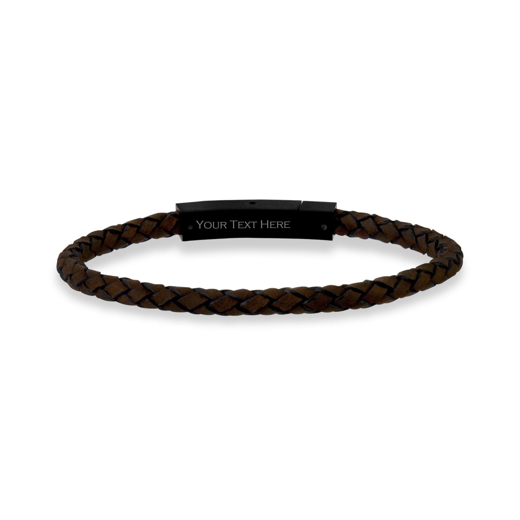 Mens black leather bracelet engraved Clearance