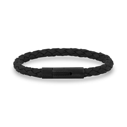 Mens Steel Leather Bracelets - 6mm Black Leather Bracelet